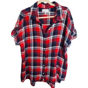 Nordstrom Rack Womens Plaid Button Shirt Size XL Western Grunge Drapey Casual